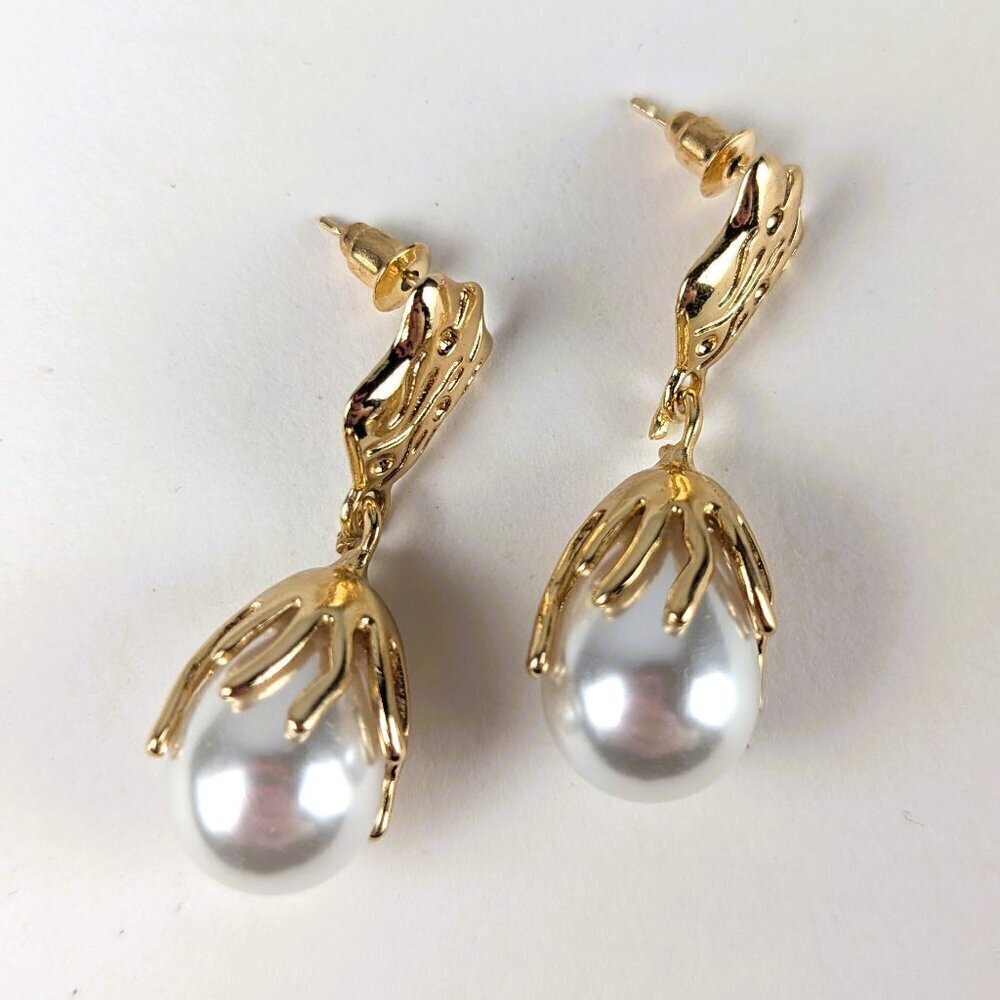 Gold-Tone Pearl Ocean-Themed Earrings
